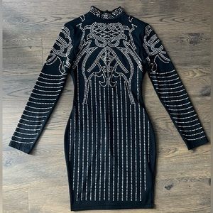 Black & Bling, Fitted Bodycon Cocktail Dress, Sparkly Sequin Geometric Pattern